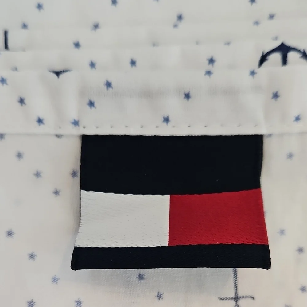 Tommy Hilfiger Navy White Nautical Anchor Stars Print Twin Flat Sheet